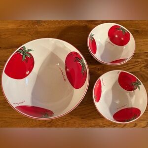 Red Sundried Tomato Large Serving Bowl & 2 Smaller Bowls, EUC